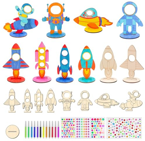 BAPHILE Lot de 24 fusées en bois pour peinture, découpes en bois brut, loisirs créatifs, décorations de fête d'anniversaire