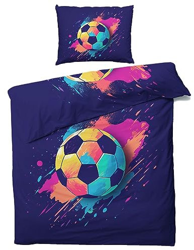 MOBEITI Fussball Bettwäsche 135x200, Sport Fußball Wendebettwäsche, Weiche Kuschelige Mikrofaser Bettbezug Set 2teilig, 1 Kissenbezug 80x80, mit Reißverschluss