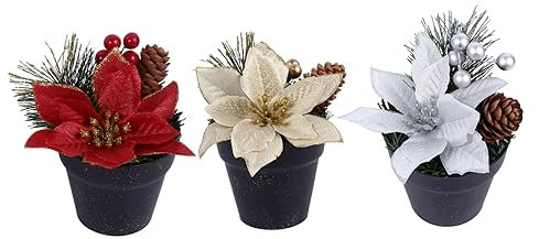 Warmhm 3 Stück Künstliche Seidenblumen Mini-Kunstblumen Blumenornamente Mini-Dekoration Weihnachtsschmuck Weihnachtsstern-Pflanze Mini-Topf-Weihnachtssterne