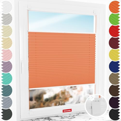 Schuette® Plissee ohne Bohren zum Kleben ● Thermo Kollektion: Peach (Orange) ● 140x150cm (Breite x Höhe) ● Suprafix Klebe- & Schraubhalter 2in1 Set Letsbond ● Bequeme Rollo