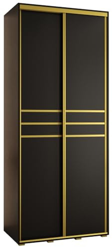 MEBLE KRYSPOL Davos 10 110 Schrank mit Zwei Schiebetüren für Schlafzimmer - Moderner Aufbewahrungsschrank mit Kleiderstange und Regalen - 235,2x110x45 cm - Schwarz Schwarz Gold