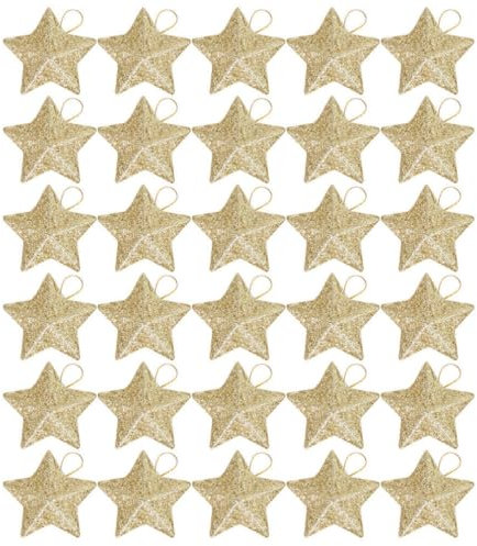 Ciieeo 30pcs Glitter Christmas Star Pendants Gold Hanging Ornaments for Tree Decoration Party Supplies and Festive Decor for Christmas Celebrations