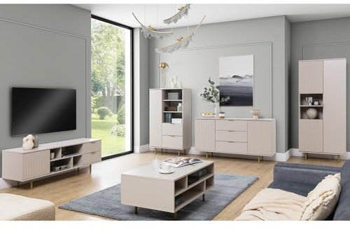 Wohnmöbel Set Wohnwand Kaschmir 5-teilig modern 1 Sideboard, 1 Couchtisch, 1 Lowboard, 1 Highboard, 1 Vitrine