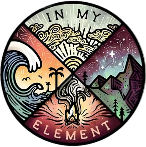 Aufkleber Reise Travel “Vier Elemente” Balance Decal Spirituelles Reise-Emblem 13cm x 12,9cm