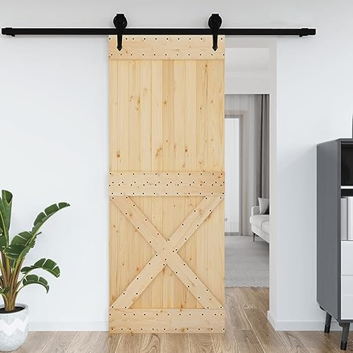 Baziroo Porta del fienile marrone, 90 x 3,6 x 210 cm, in legno di pino massiccio, scorrevole, per interni scorrevoli, porte scorrevoli, porte scorrevoli, in legno, per camera da letto, soggiorno