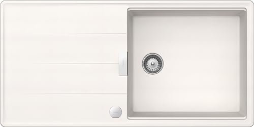 SCHOCK | Fregadero de cocina Tia D100L, 1 bañera grande con escurridor, bañera reversible y desagüe de serie, material ®Cristadur, blanco puro, 1000 x 500 mm