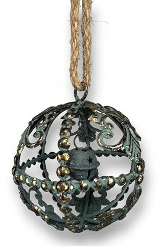 Crispe Home & Garden | Kugel Indore | antike Dekokugel aus Metall | Ø 12 cm Länge mit Seil 30 cm | Gartendeko | Deko Antik