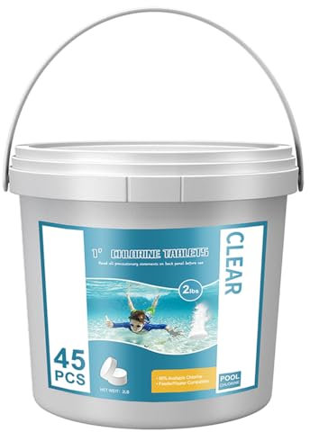 Multifunction Swimming Pool Chlorine Tablets 1KG - 45pc x 23g for Hot Tub and Paddling Pool Water Clarifier