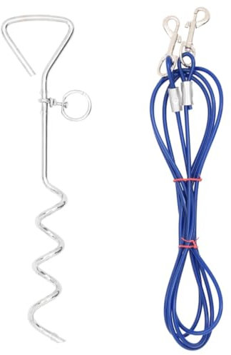 vidaXL Hundeleine mit Pfahl, Anlegespirale Hofleine mit Haken für Garten Hof Camping, Hundelaufkabel mit Hundepfahl für Kleine Mittlere Hunde, 5m