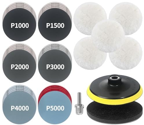 38 Stück Nassschleifpapier Schleifscheiben für Winkelschleifer Polieraufsatz, Polierscheibe 125mm Klett Polierpads, Polierschwamm für Akkuschrauber, Bohrmaschine, Zubehör, Schleifpapier Set 1000-5000