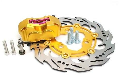 disco freno moto RPM Freno 82mm Pinza 3 Fori 70mm Disco Disco Rotore Set 4 Pistoni Montaggio Radiale Per Aerox Nitro BWS 100 JOG 50 Ebike(Color:Gold with gold)