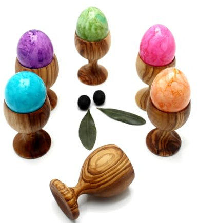 DAGDEG Lot de 6 coquetiers en bois d'olivier - Pour table de petit-déjeuner ou table de petit-déjeuner élégante - Diamètre : environ 4,5 cm