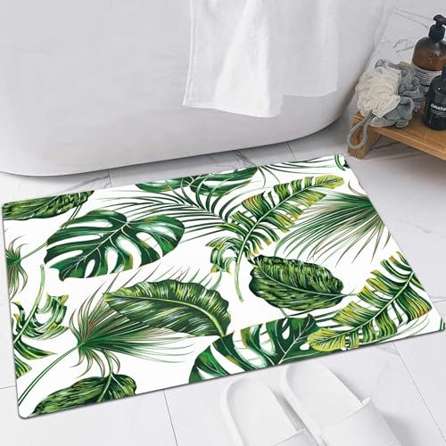 EMFSLA Bath Mat 16x24 in,seamless pattern of leaves monstera tropical trees vector background.1,Non-Slip Bathroom Mat Machine-Washable,Ultra Soft and Water Absorbent Bath Rug for Bathroom