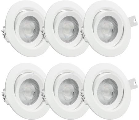 LUXULA 6er Set schwenkbarer LED Einbaustrahler 230V - Ø68-72mm - 7W 718lm - CCT Einbauleuchte Spot IP44 Badezimmer Küche - 3000K 4000K 6000K einstellbar - Warmweiß Neutralweiß Kaltweiß