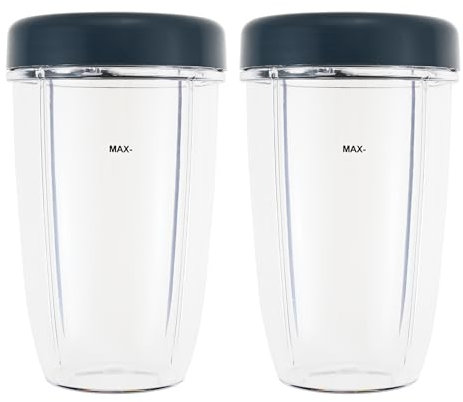DRELD Juego de 2 piezas de repuesto para Nutribullet Exprimidor Vaso 24 OZ, 2 unidades Nutribullet vasos de repuesto con tapa, compatible con exprimidor Nutribullet 900 W/600 W (24oz/710 ml)