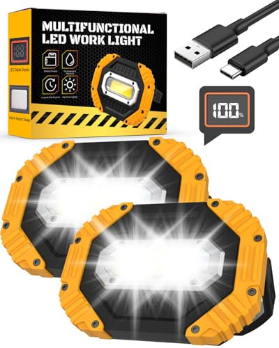 KALAHOL 2025 Upgraded 30W LED Rechargeable Work Light with Digital Display, 2500LM Super Bright COB Floodlight with 7 Modes, Outdoor IP65 Emergency Security Light with USB for Garage Camping Hiking