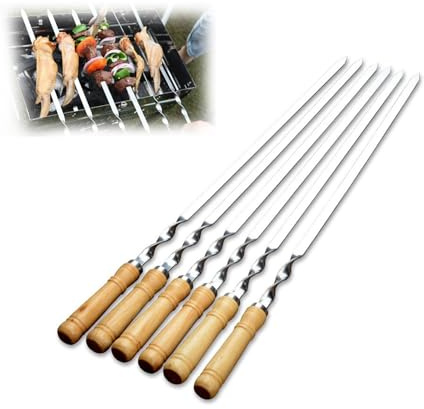 Spiedini per Kebab, 6 spiedini Piatti Larghi in Acciaio Inox con Manico in Legno antiscottatura, Spiedini in Acciaio Inossidabile per Griglie Spiedini in Acciaio per Kebab spiedini di Pollo Lunghezza