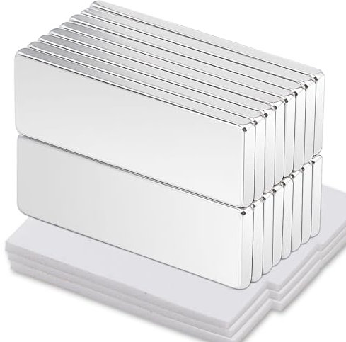 Keukenket 16 Stück Rechteckig Neodym Magnete Extra Stark, 30x10x2mm mit Selbstklebender Rückseite für Whiteboard, Küchen, Büros in Silber
