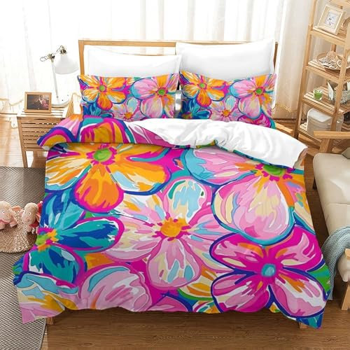 exptArun Fleurs de lys Housse De Couette 3D Imprimée Literie Microfibre Couette Housse avec Fermeture À Glissière pour Adultes Double（200x200cm）