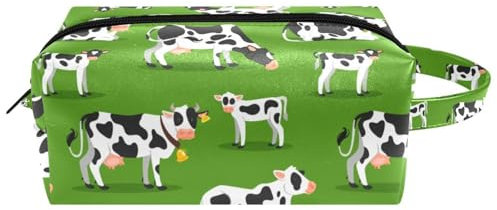 Reise-Kulturbeutel, Kosmetiktasche für Damen, Mikrofaser-Leder, Make-up-Tasche, Organizer mit Reißverschluss, Kühe und Waden, die auf der Wiese grasen, multi, 8.2x3.1x3.5 in/21x8x9 cm, Kulturbeutel