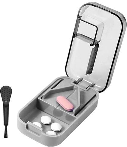 WOLMIK Tablettenteiler, Tablettenteiler für Kleine und Große Tabletten, Tablettenschneider mit Aufbewahrungsfach, Tragbarer Pillenschneider mit Scharfen Klingen für Reise & täglichen Gebrauch