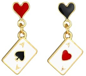 Ticome Queen of Heart Dangle Drop Earrings for Woman,Allloy Heart Playing Poker Card Asymmetric Cute Stud Earrings Halloween Gambling Casino Accessories Jewelry