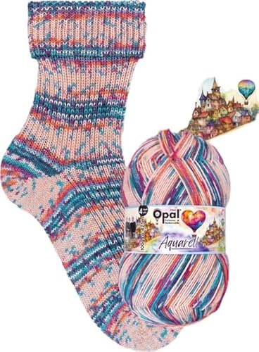 Opal Sockenwolle Aquarell, 4-fädig, 75% Schurwolle Superwash, 425m/100g, Nadelstärke 2-3mm (11536 Herzensreise)