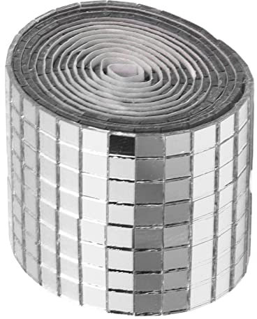 Mosaic Quadratglas Aufkleber 1600pcs Selbstkleber Spiegel Quadratischer Glasfliesenaufkleber für die Heimdekoration mit 1600 PCs Im Set für Bilderrahmen, Vasen, Fenster (Silber)