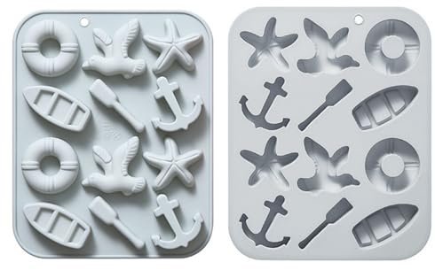 Marine Theme Silicone Mold, 2PCS Seagull Starfish Boat Chocolate Molds Nautical Candy Moulds for Baking Fondant Cupcake Beach Party