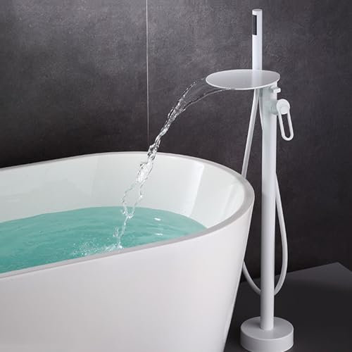 Rubinetto a Cascata per Vasca da Bagno Freestanding con Doccetta Rotazione 360° Miscelatore Vasca da Bagno,Bianco