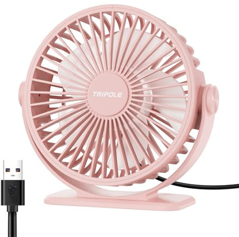 TriPole Desk Fan for Home, Portable USB Handheld Fan 3 Speeds Powerful Table Fan Silent, 360°Adjustable Mini Cooling Fans, Electric small Desktop Quiet Fans for Bedroom, Office, Library, Travel,Pink