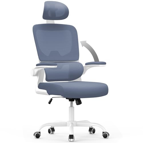 naspaluro Sedia Da Ufficio Ergonomica Con Supporto Lombare Adattativo a Forma Di C, Poggiatesta Regolabile, Braccioli Ribaltabili, Poltrone Ufficio a Rete Traspirante per Scrivania, Casa,Blu Scuro