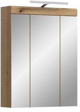 xonox.home – Spiegelschrank Scout 60x79x18 cm inkl. Beleuchtung in Evoak Oak Nachbildung und einem Spiegelglas – Badezimmerspiegel mit Licht – modern, elegant & funktional
