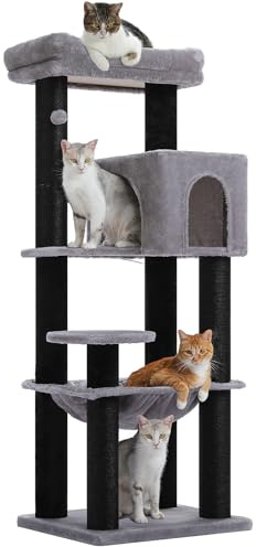 MUTTROS Large Cat Tree for Indoor Cats Large Adult, 57.8 Heavy Duty Cat Tower with 4 Reinforced Scratching Posts (φ3.7in) and Plush Larger Hammock for Maine Coon & Big Cats, Supports 30lbs, Black