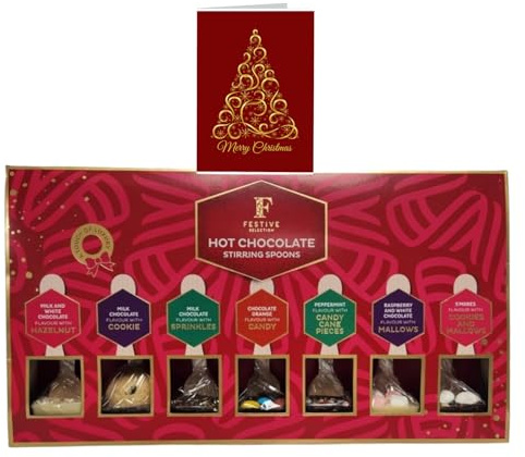 Hot Chocolate Stirring Spoons Gift Set – 7 Flavoured Hot Chocolate Stirrers with Marshmallows – Christmas Gifts for Men Women, Stocking Filler