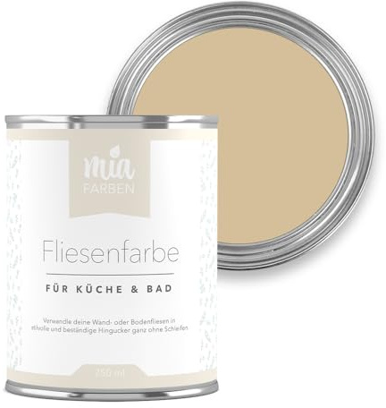 miafarben Fliesenfarbe ohne Schleifen matt 750ml (Mias Sandkorn) | Fliesenlack für Wand und Boden in Bad und Küche, hochdeckend, wischfest, strapazierfähig, wasserbasiert