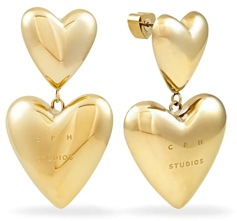 COPENHAGEN STUDIOS Ohrringe Puffy Hearts - voluminöse Herzen - Damen-Ohrstecker aus poliertem Edelstahl - wasserfest & hautfreundlich