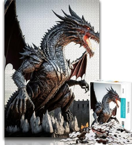 1000-teiliges Puzzle Metallic Dragon Puzzle für Erwachsene 1000 Teile anspruchsvoll und schwierig mit vollständig ineinandergreifenden zufällig geformten Teilen (26x38cm)