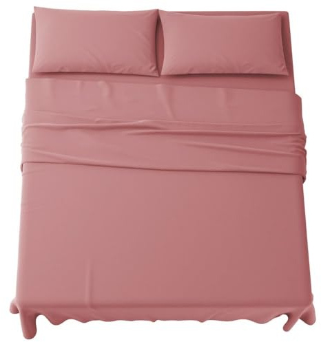 MAXIME MAISON - Bettwäsche-Set für französisches Bett, 3-teilig, Bettwäsche für französisches Bett, aus Mikrofaser, hergestellt in Italien, 1 Spannbettlaken, 1 Oberlaken, 1 Kissenbezug (Staubpuder)