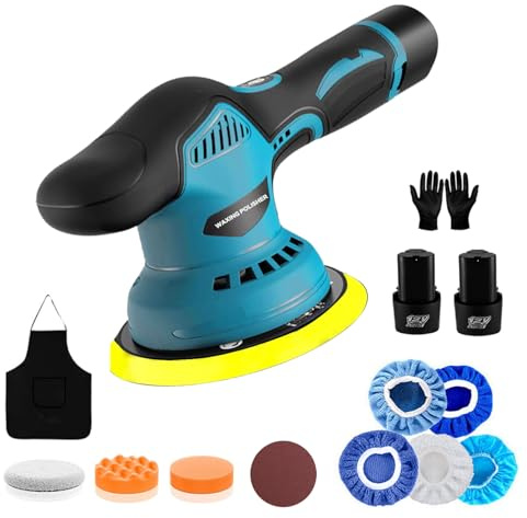 Kartols Car Buffer Polisher Machine Kit, Cordless Car Polisher 6 with 2×21V 2000mAh Batteries, 8 Variable Speed 2500-5500RPM, Portable Car Buffer Polisher For Car Detailing/Sanding/Scratch Removing