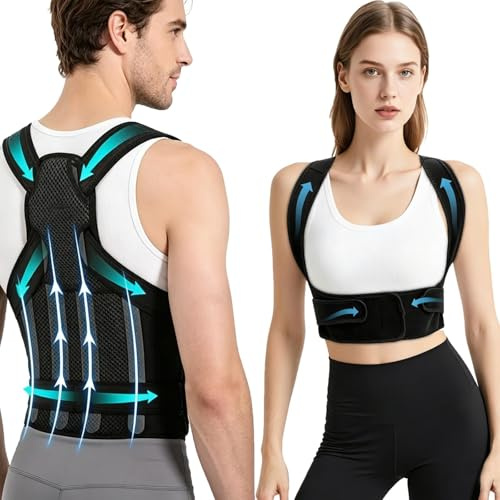 Zencantorous 2 Pièces Correcteur de Posture, Redresseur de Dos, Posture Correcteur pour Hommes et Femmes, Ceinture Dorsale, Ceinture de Soutien Dorsal, Réglable, pour Dos, cou et épaules, Noir, L