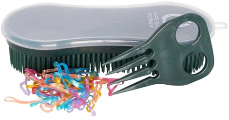 Imperial Riding Perfection Bürste IRH mit Einflechtgummis, praktische Pferdebürste mit integriertem Aufbewahrungsfach und Zopfkamm, 3-teiliges Pflegeset, Waldgrün