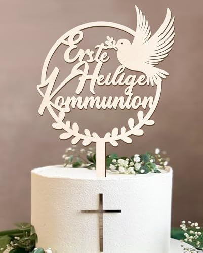 Erstkommunion Tortendeko, Erste Heilige Kommunion Cake Topper aus Holz, Kommunion Deko Junge Mädchen Geschenke Gastgeschenke, Kommunionsgeschenke
