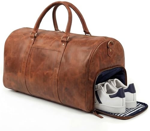 SID & VAIN große Reisetasche echt Leder - Sporttasche Skyler groß - Weekender Handgepäck mit Schultergurt - Ledertasche Herren und Damen braun handgefertigt