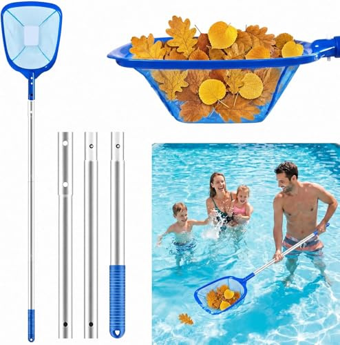 KKSTOTO Retino per Piscina, Retino Piscina 140 cm Kit Pulizia Piscina Rete a Maglia Fine per Foglie con Asta Telescopica in Alluminio per Pulizia Piscina Spa Stagni e Acquari da Foglie e Detriti