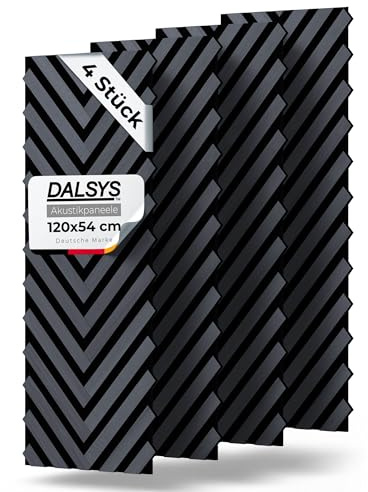 Dalsys 4x Akustikpaneele mit Fischgrät-Muster 120 x 54cm Eiche schwarz Holz | Akustik Paneele Wand - Wandpaneele Holz für Schallschutz in Büro & Wohnräumen - Holzpaneele Wand - Wandverkleidung innen