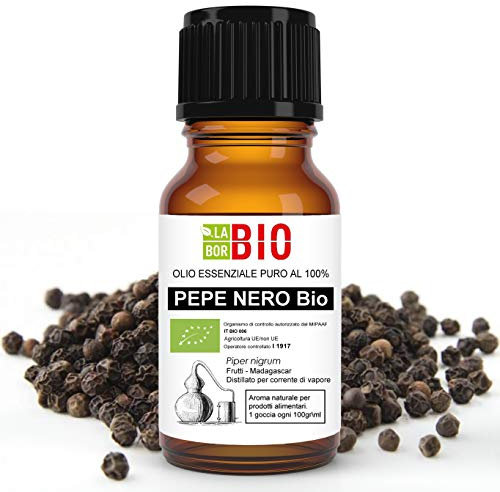 Pepe nero Bio Olio essenziale 100% Puro 5 ml - Uso interno Terapeutico Alimentare Diffusori Aromaterapia Cosmetica Cucina - Laborbio