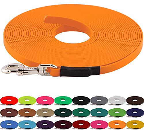 LENNIE BioThane Schleppleine, 19mm, Hunde ab 35kg, 10m lang, ohne Handschlaufe, Pastell-Orange, genäht