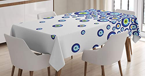 ABAKUHAUS Evil Eye Tischdecke, Lively Türkisch, Pflegeleicht Waschbar Schmutzabweisend und mit Klaren Farben Hochwertiger Druck, 140 x 240 cm, Ringelblume Grün Blau
