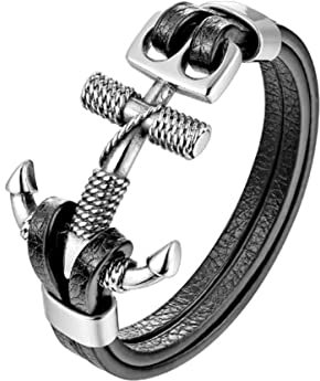 HAQUIL Rope Anchor Black Leather Bracelet for Men